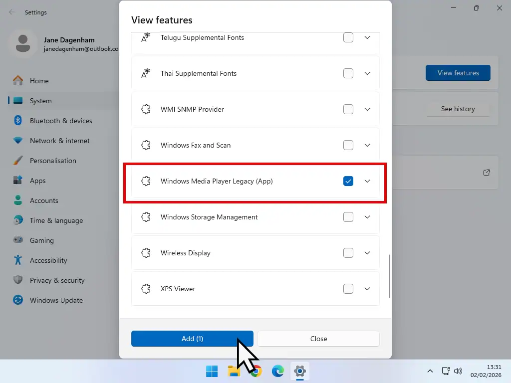 Add Windows Media Player legacy app Add Windows Media Player to Windows 11 as an optional feature.
