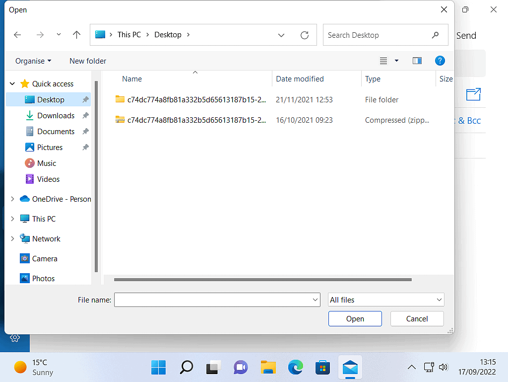 Selecting the files to send in File Explorer.
