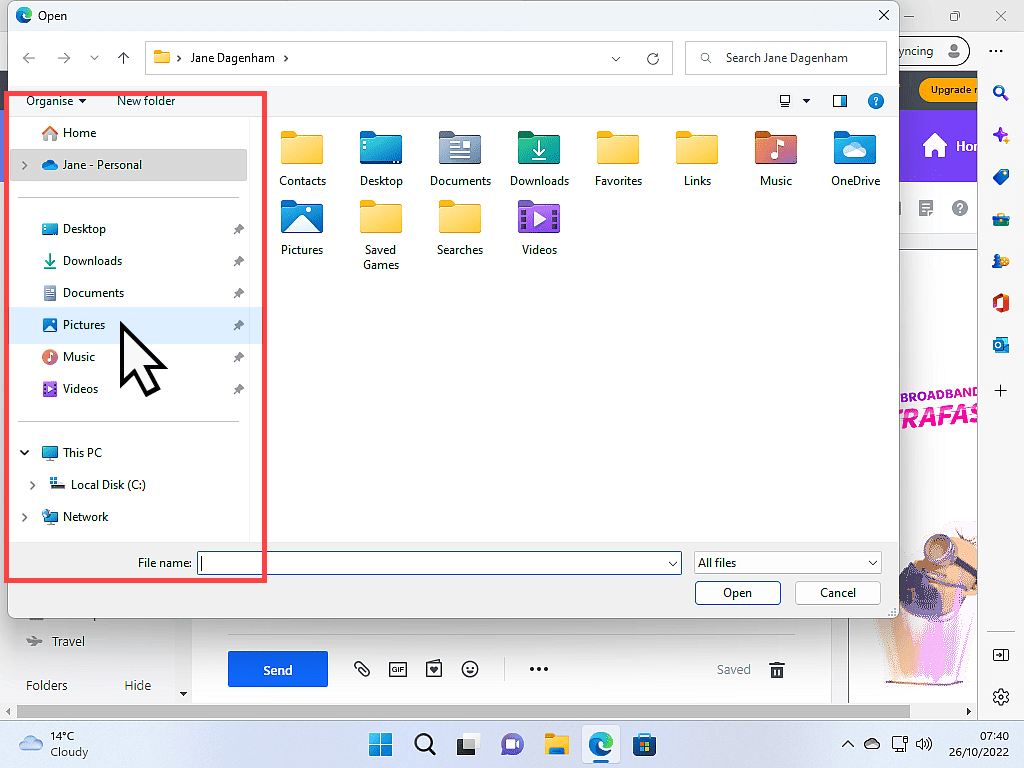 File Explorer window open. Navigation panel is highlighted.