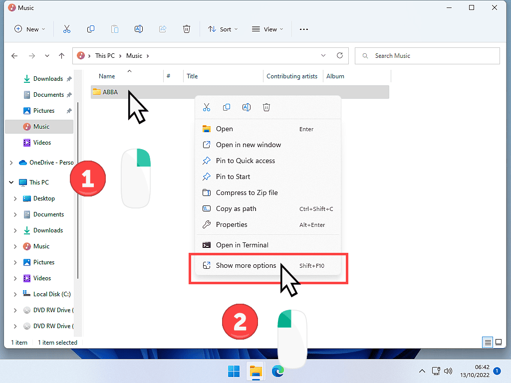 Show more options is marked in Windows 11.