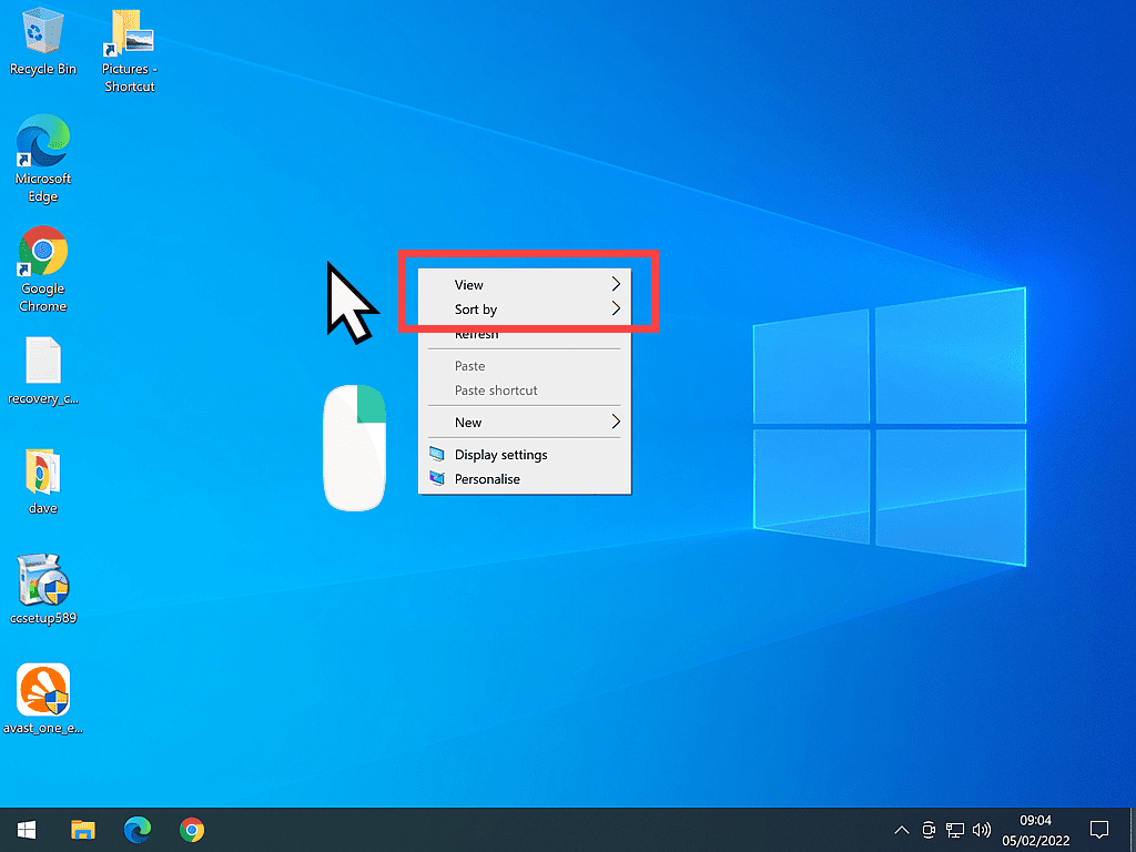 View and Sort by options indicated in Windows 10.