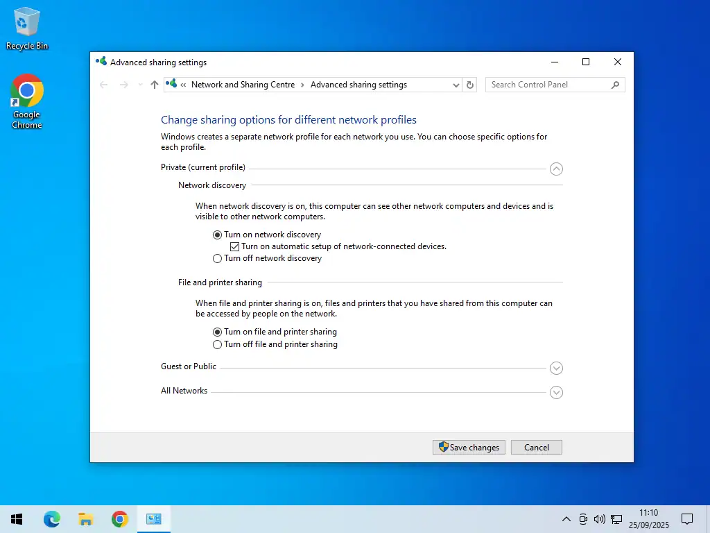 Setting up a home network in Windows 10.