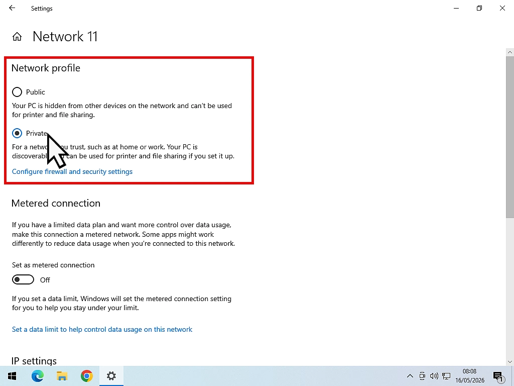Change network profile to private-Windows 10 Network profile must be Private to setup a Windows 10 home network