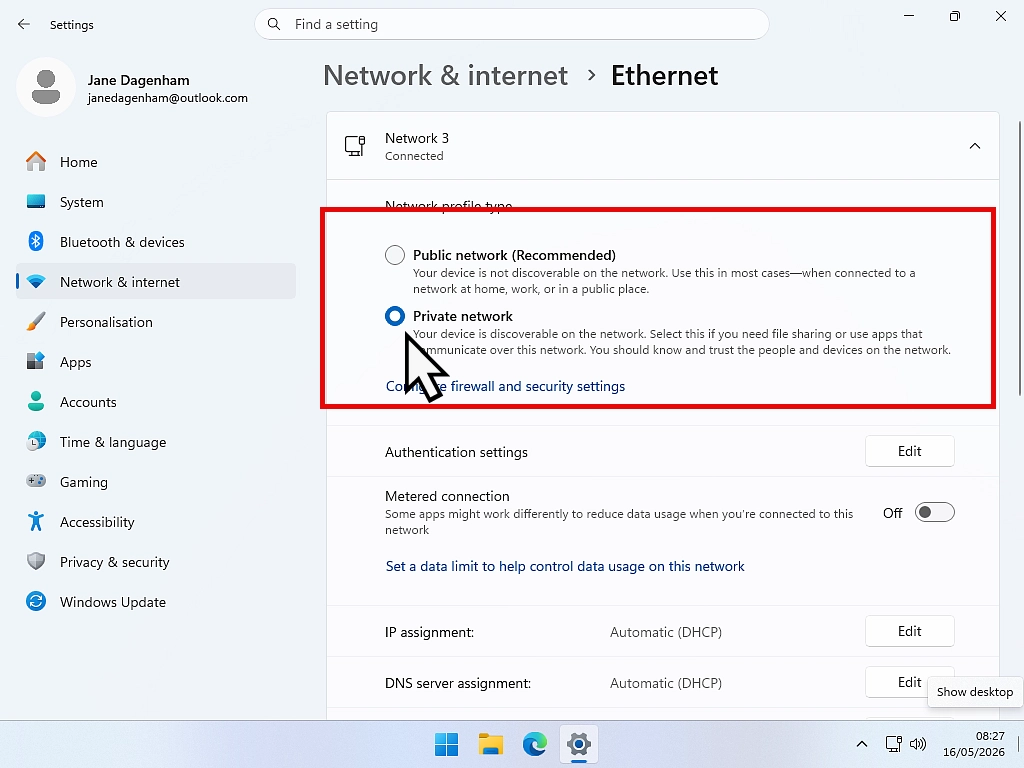 Change network profile to private-Windows 11 Changing network profile to private-Windows 11