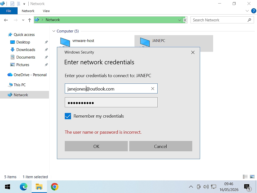 Enter network credentials for Microsoft account Email address and password for a Microsoft account