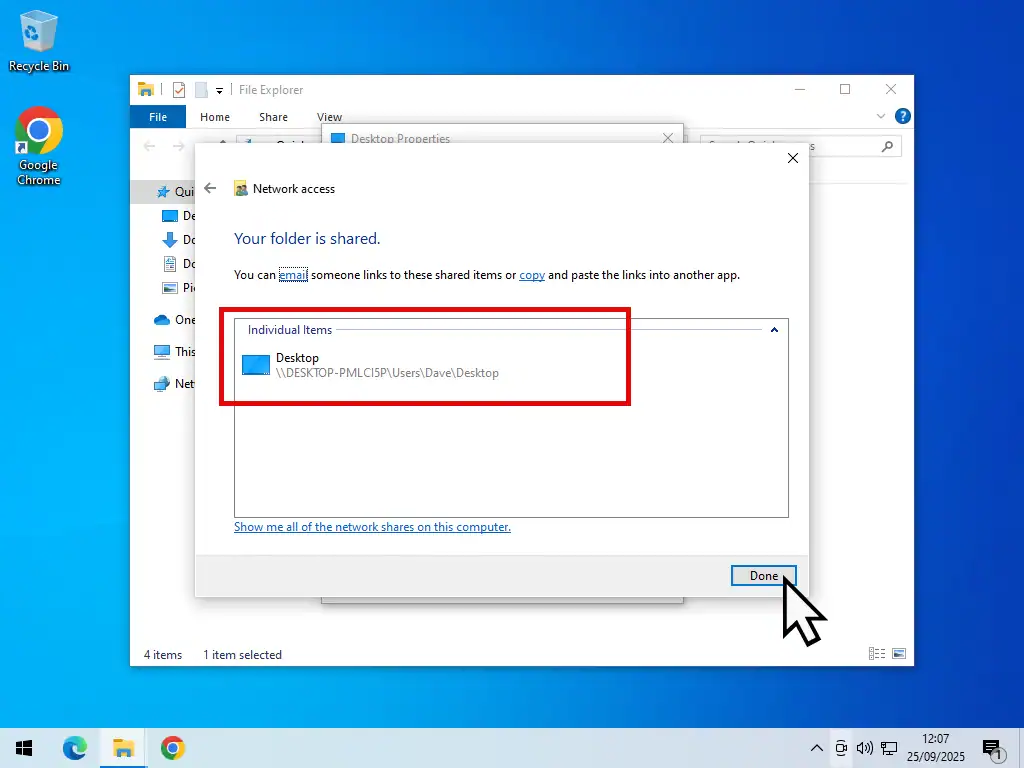 Folder shared over home network-Windows 10