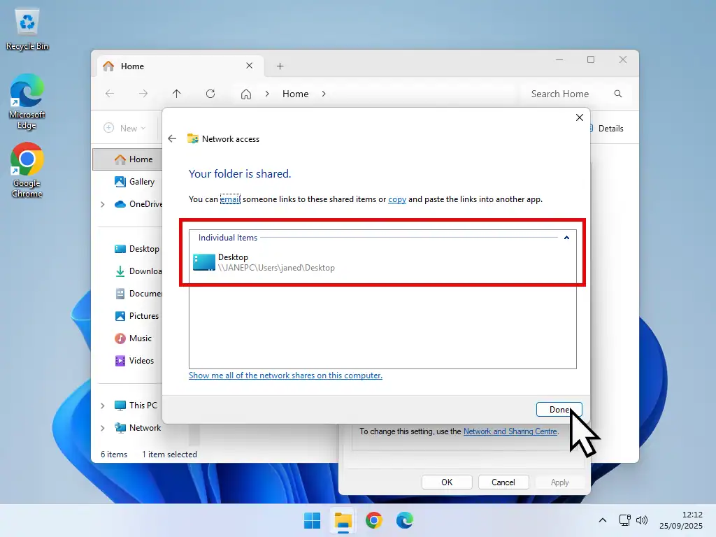 Folder shared over home network-Windows 11