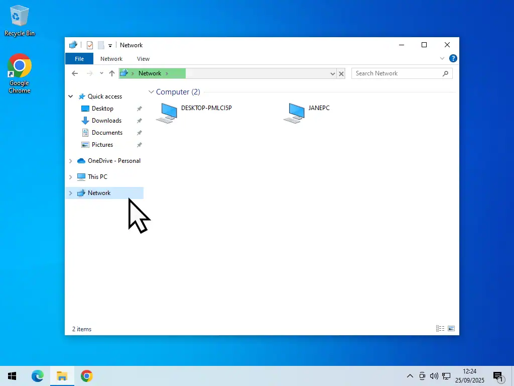 File Explorer is open and Network is indicated in navigation pane-Windows 10.