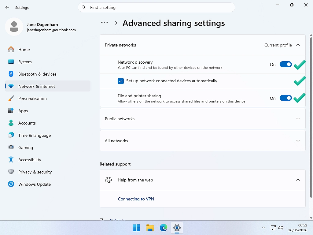 Network discovery settings-Windows 11 Setting up a Windows 11 home network.