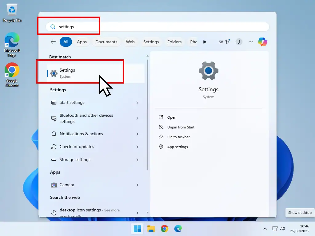 Searching for Settings app-Windows 11