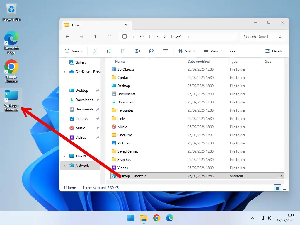 Dragging shortcut out onto the desktop.