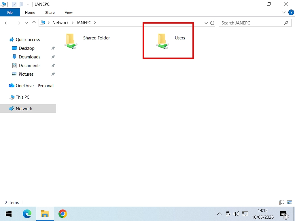 Users folder shared over home network User account now visible across your home network.