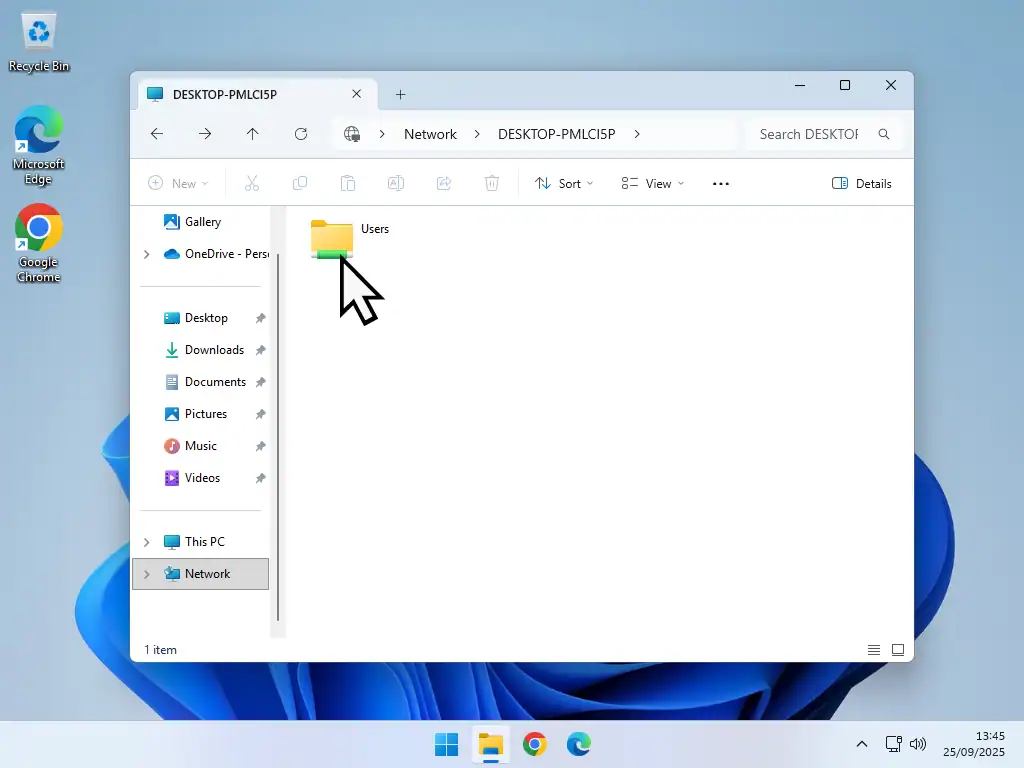 Users folder on remote PC over a home network.