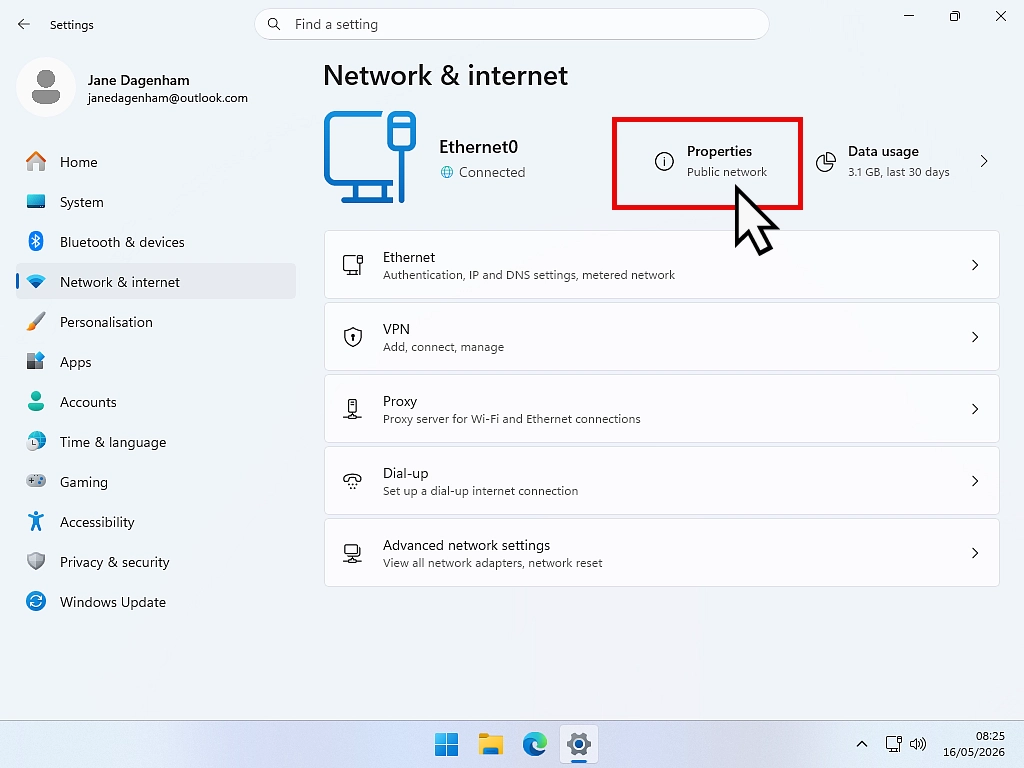 Windows 11 network status Network status is set to Public. Change it to private.