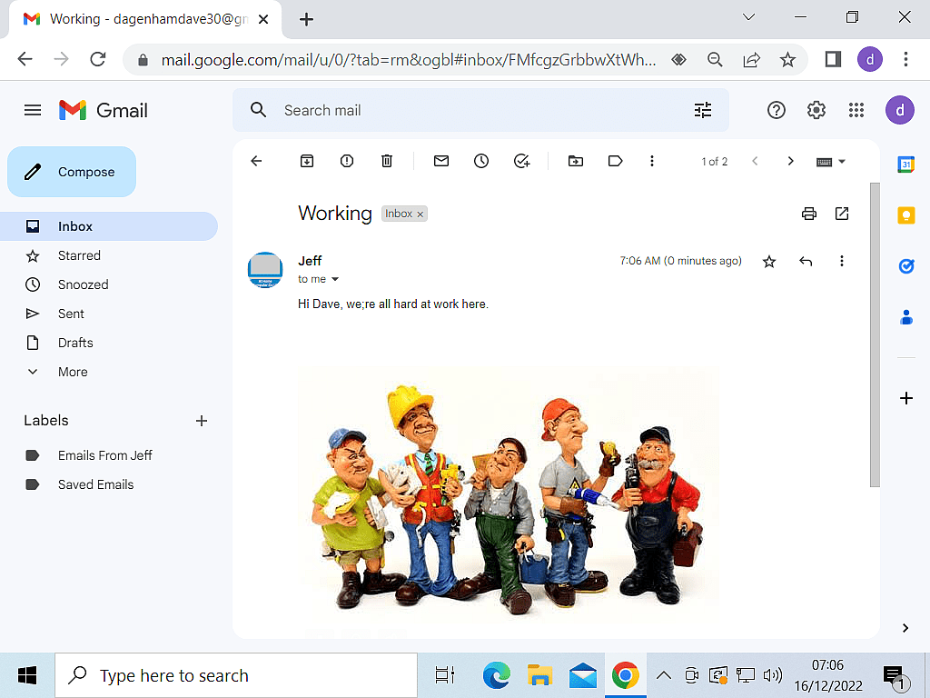 Image of cartoon workers inserted into the body of an email.