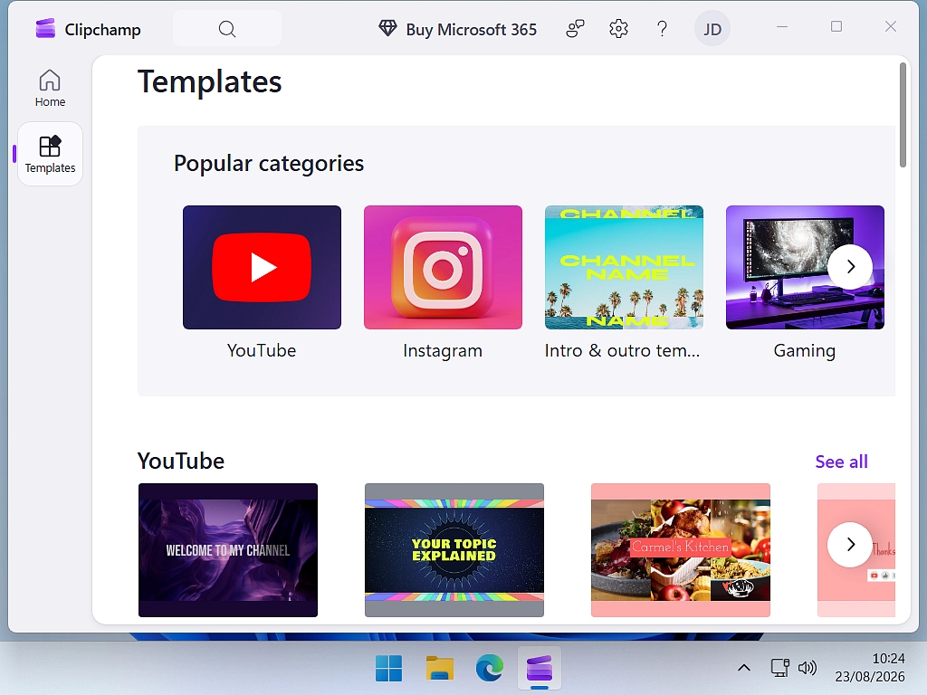 The Clipchamp video editor that comes preinstalled with Windows 11.