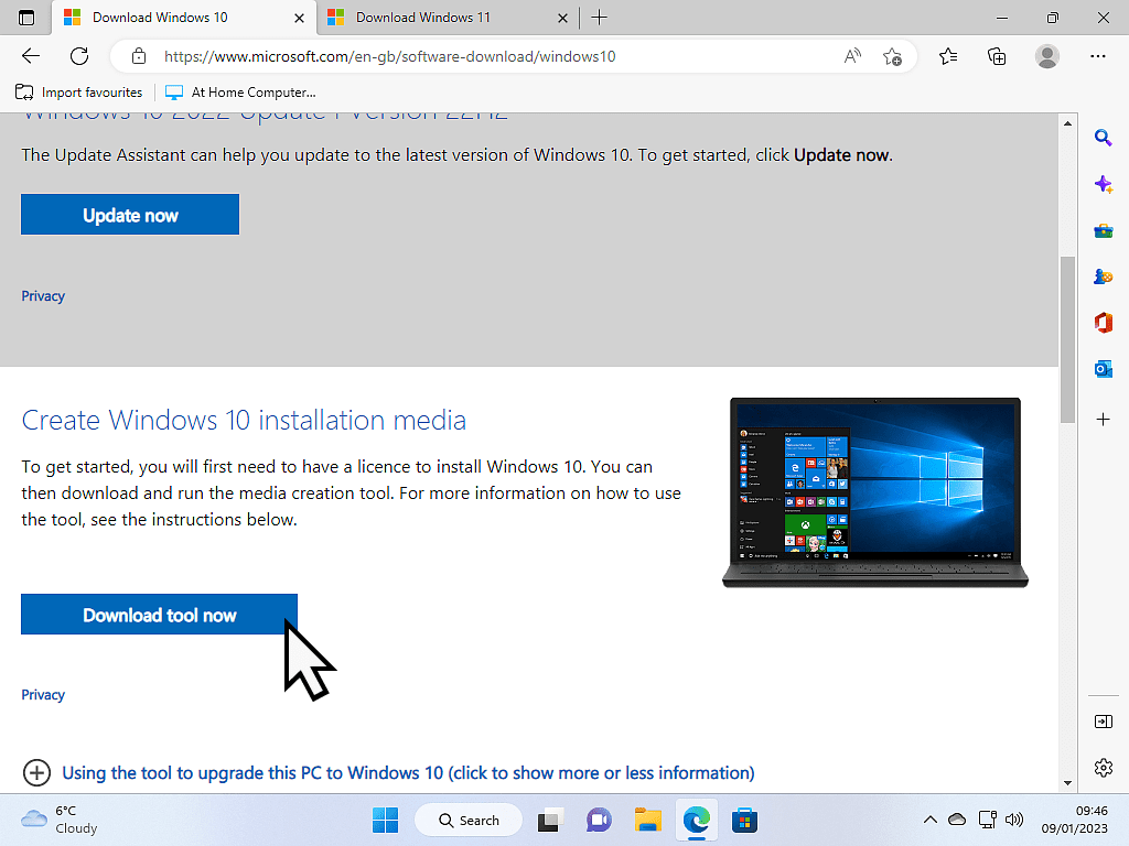 Windows 10 media creation tool webpage. 