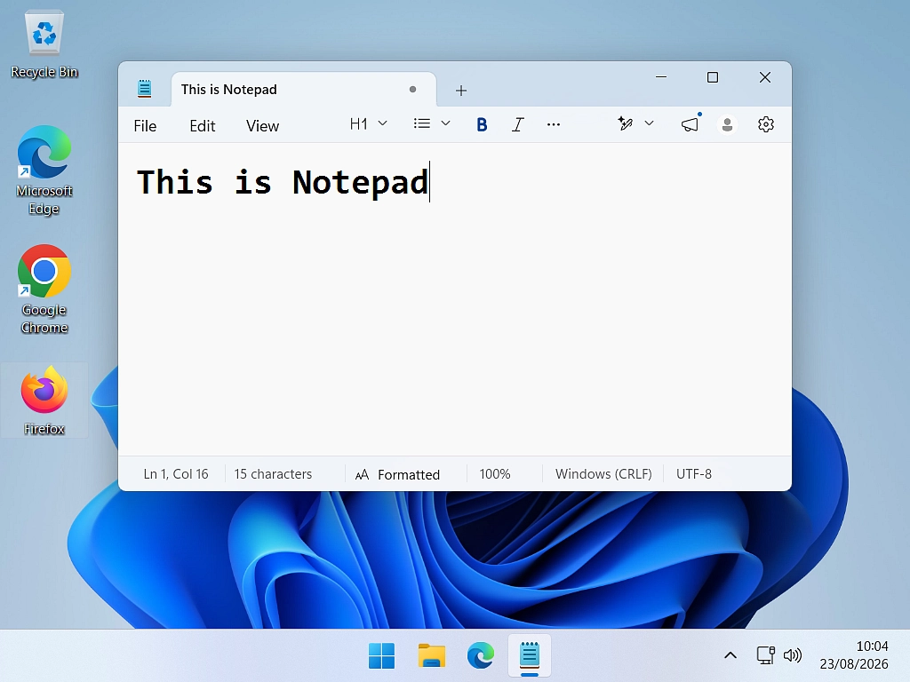 The Notepad app open in Windows 11.