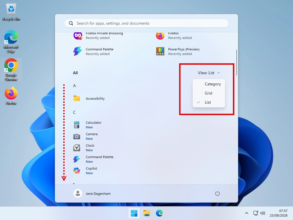 The full list of preinstalled apps in Windows 11, shown alphabetically.