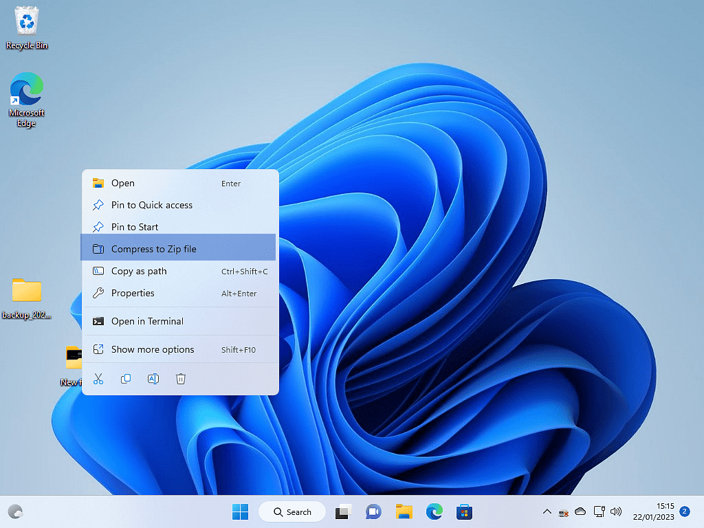 Windows 11 options menu open and 