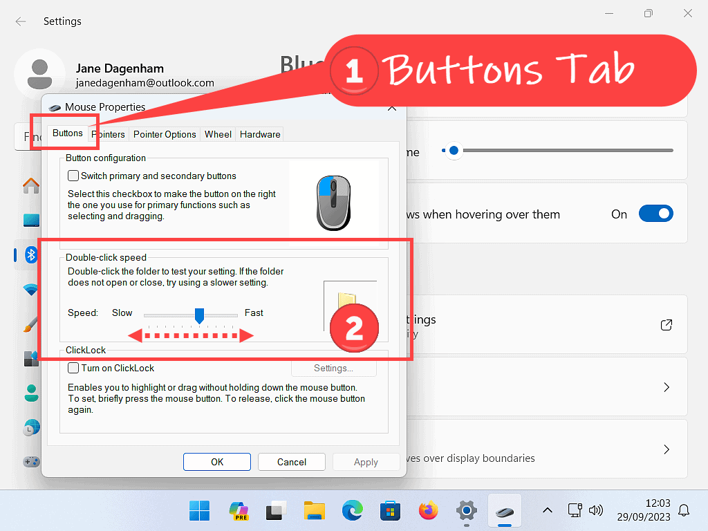 Change the double left click speed of your computer mouse.