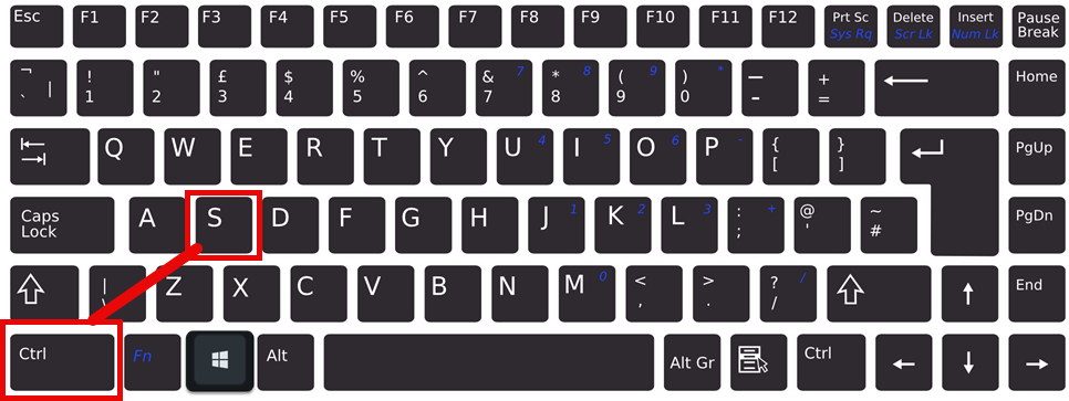 CTRL and S to save a file Keyboard with Ctrl and letter S keys indicated.