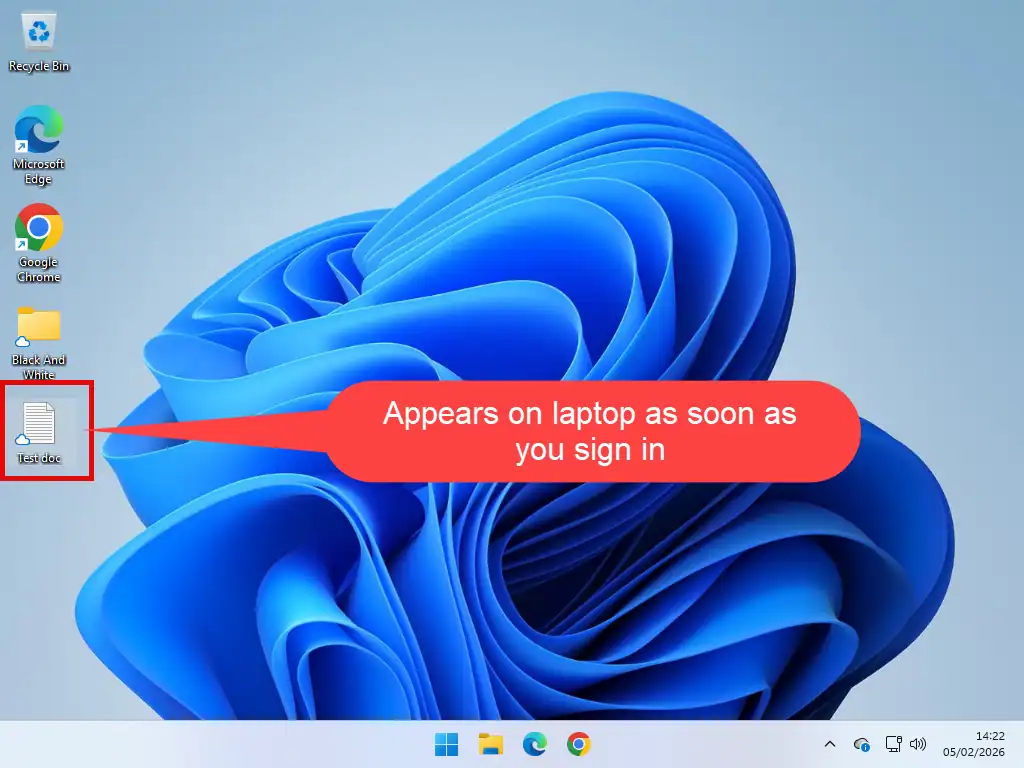 Document synced The same file is synced by OneDrive to appear on a different PC.
