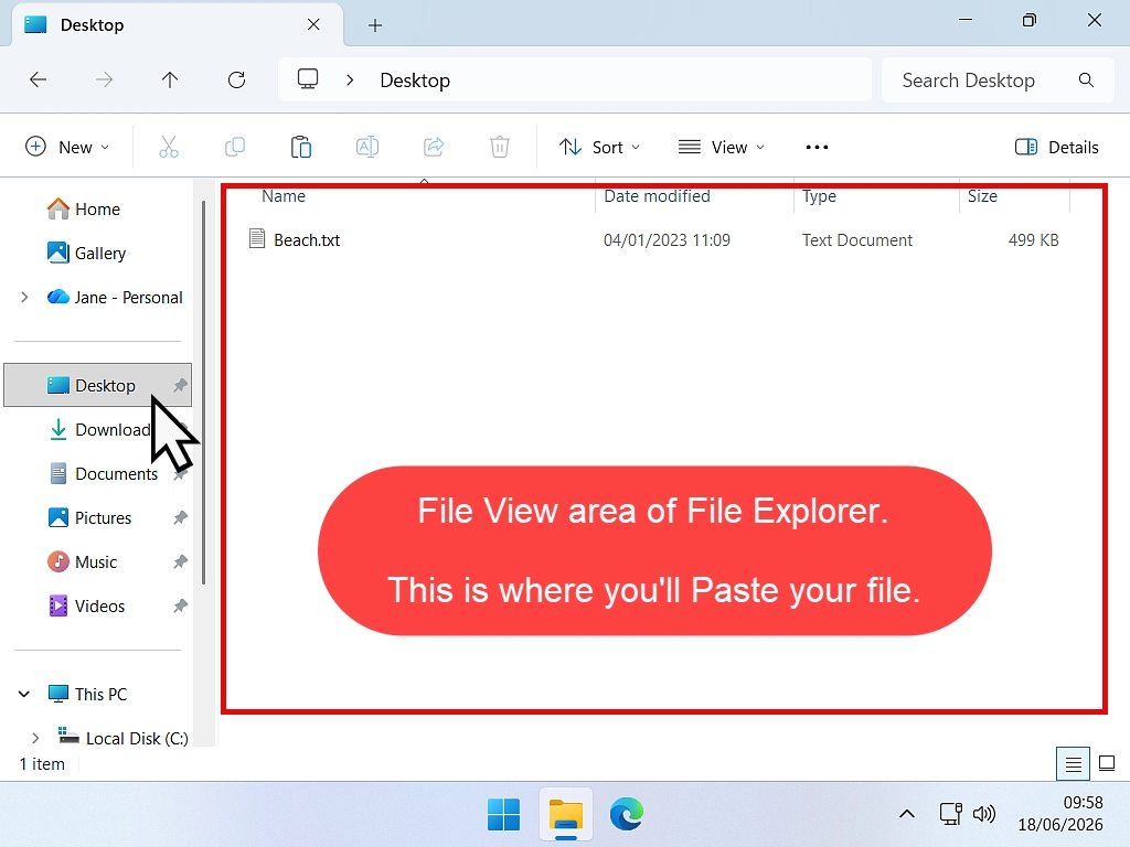 File View area in File Explorer File View area in File Explorer