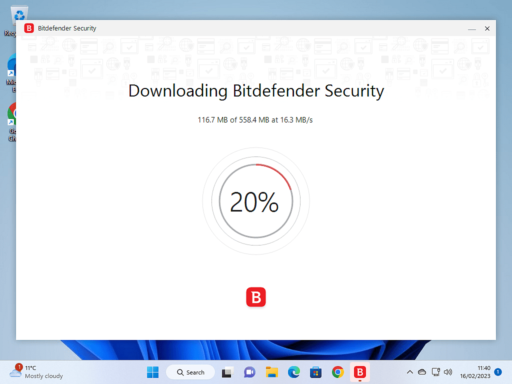 Bitdefender download progress indicator.