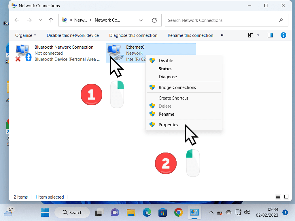 Right click options menu open and Properties is highlighted.