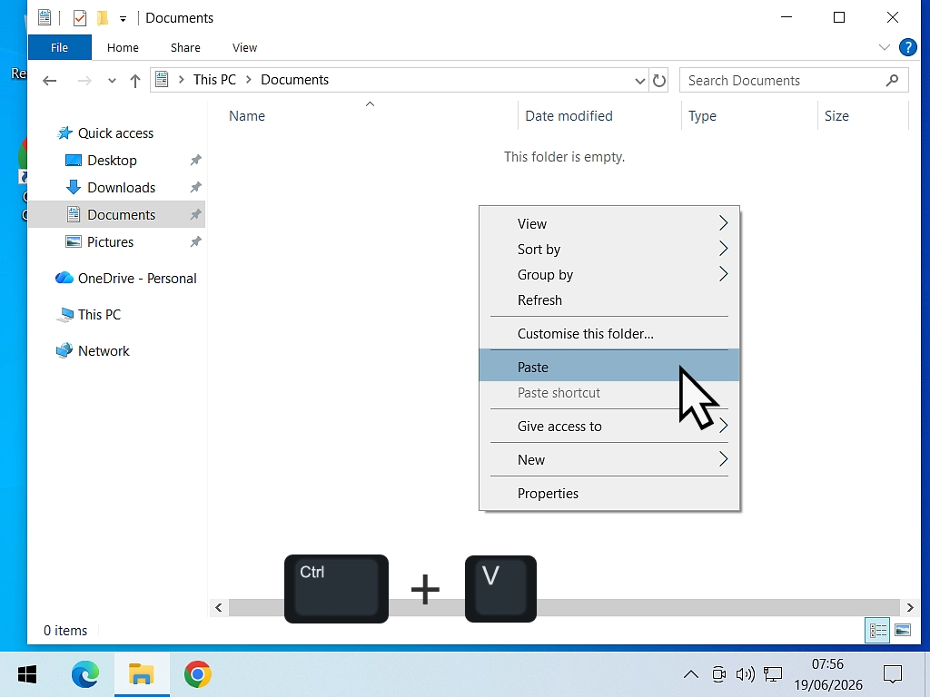 Paste file in Windows 10 Pasting a file in Windows 10.
