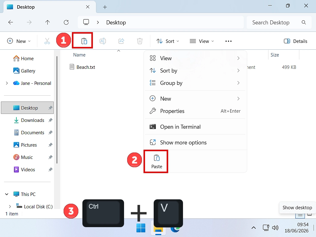 Paste file in Windows 11 Paste icon in Windows 11. Also the keyboard shortcut Ctrl + V.
