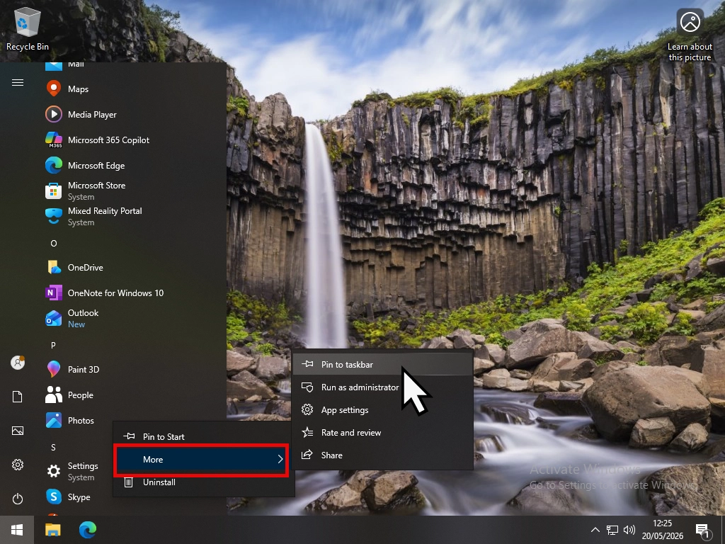 Pin to taskbar in Windows 10 start menu Pin to taskbar in Windows 10 start menu