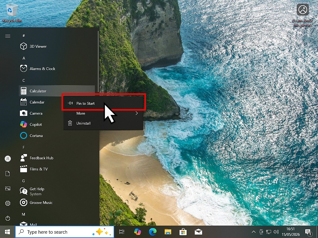 Pinning to Start-Windows 10 Pinning an item from the programs list to Start in Windows 10.