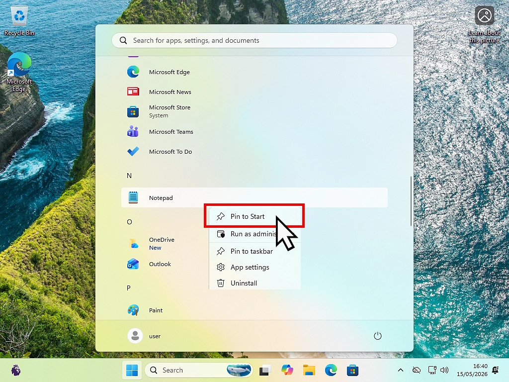 Pinning to Start-Windows 11 Pinning an item from the programs list to Start in Windows 11.