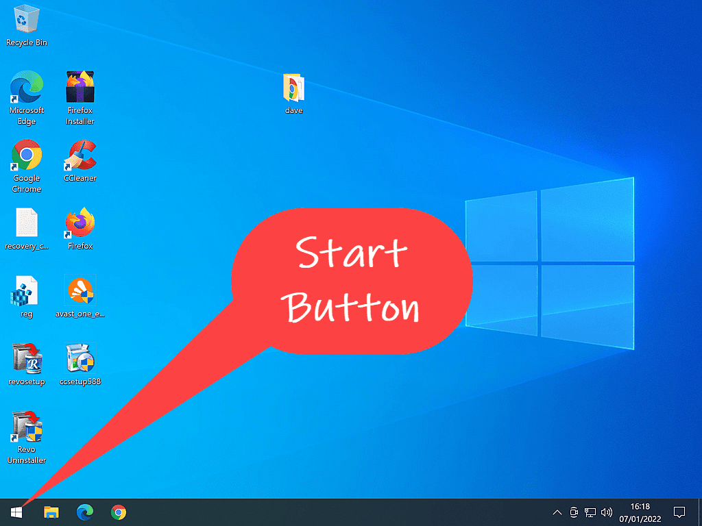 The Start button is indicated in Windows 10.