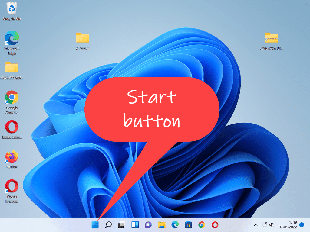 The Start button is indicated in Windows 11.