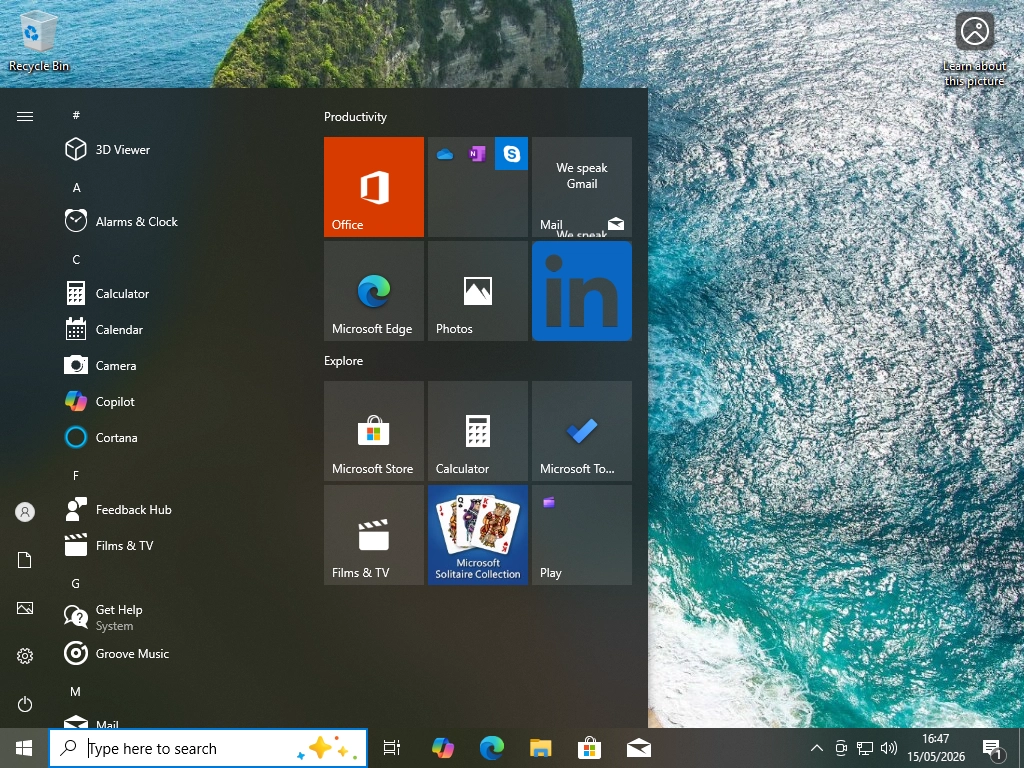 Start menu-Windows 10 Default Windows 10 Start menu.