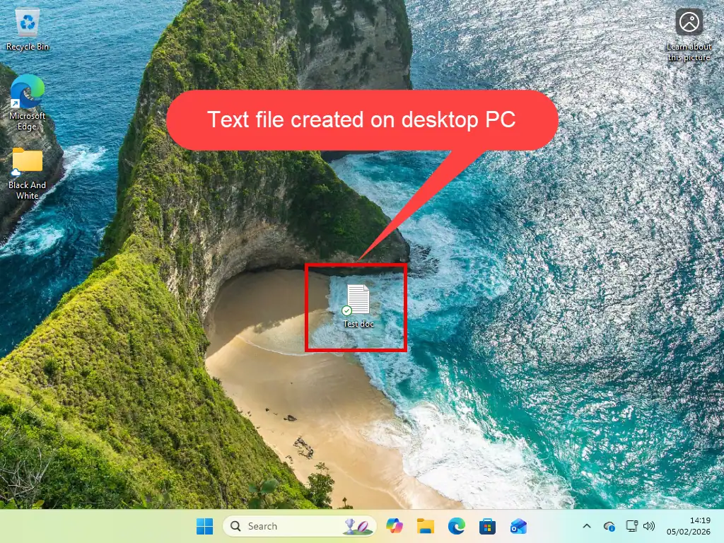 Syncing a document in OneDrive A new file has been created one a computer.