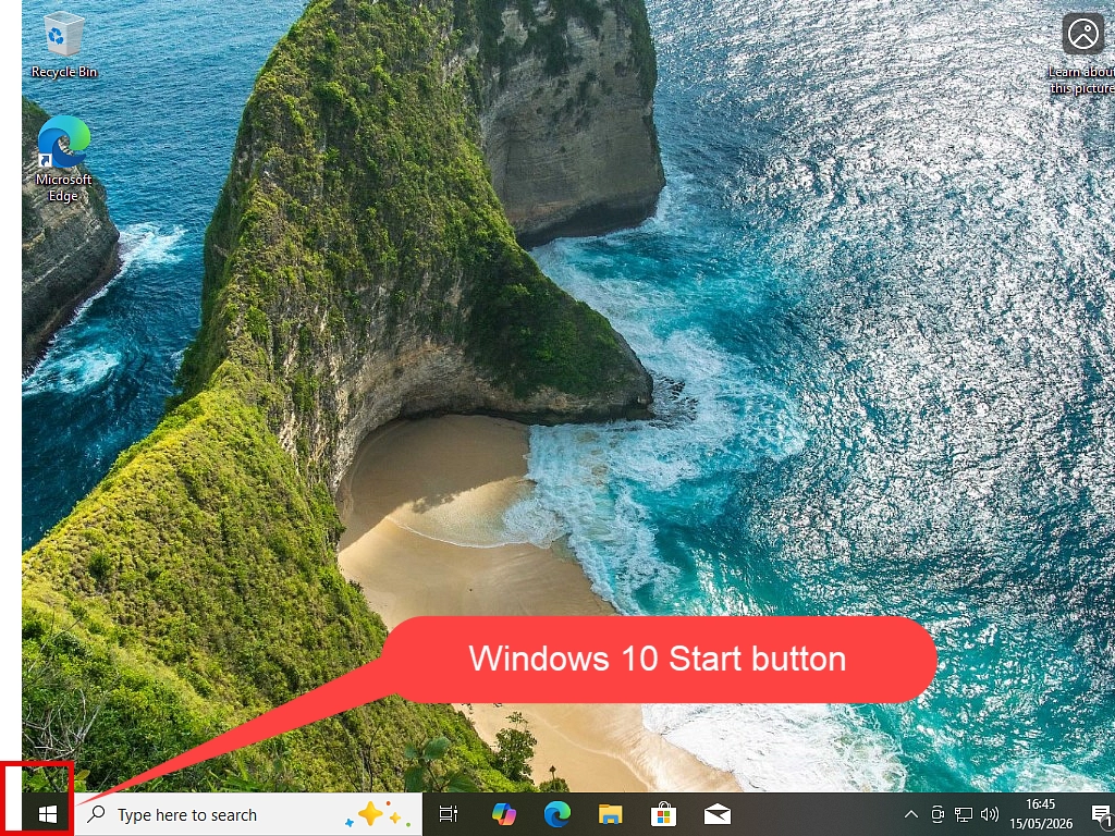 Windows 10 Start button The Start button in Windows 10 will open the Start menu.