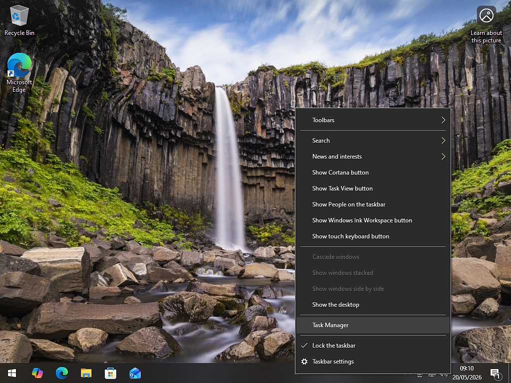 Windows 10 taskbar menu Windows 10 taskbar menu
