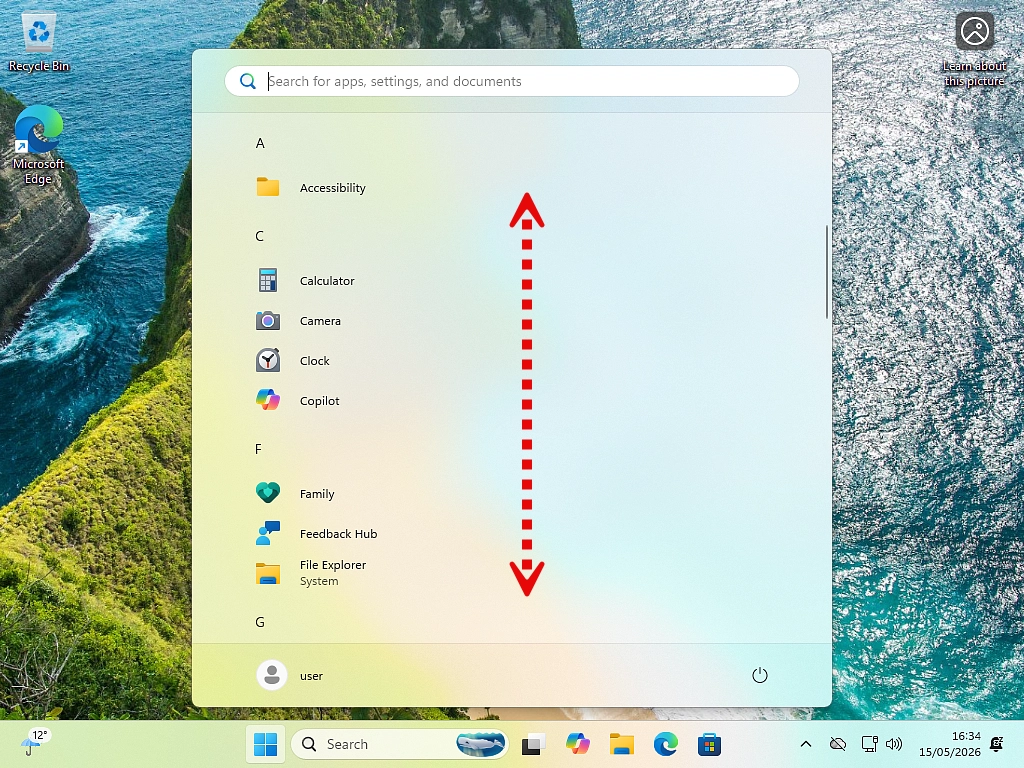 Windows 11 Start menu programs list Windows 11 Start menu programs as a scroll-able list.
