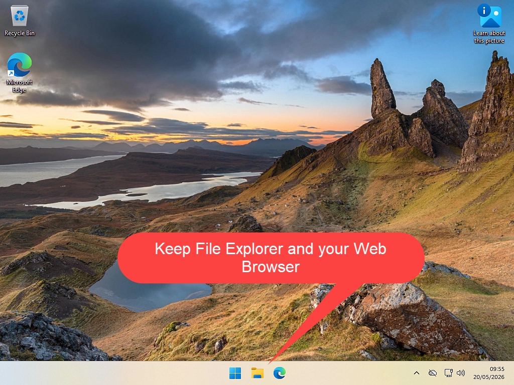Windows 11 taskbar File Explorer and Web browser on Windows 11 taskbar.