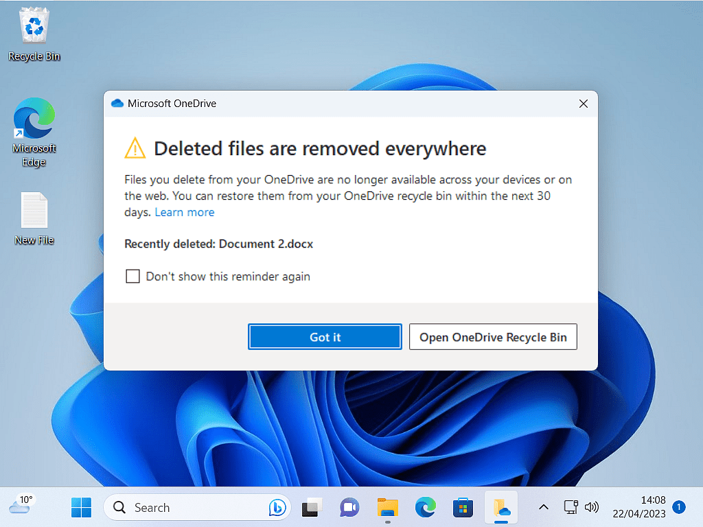 Microsoft OneDrive warning that 