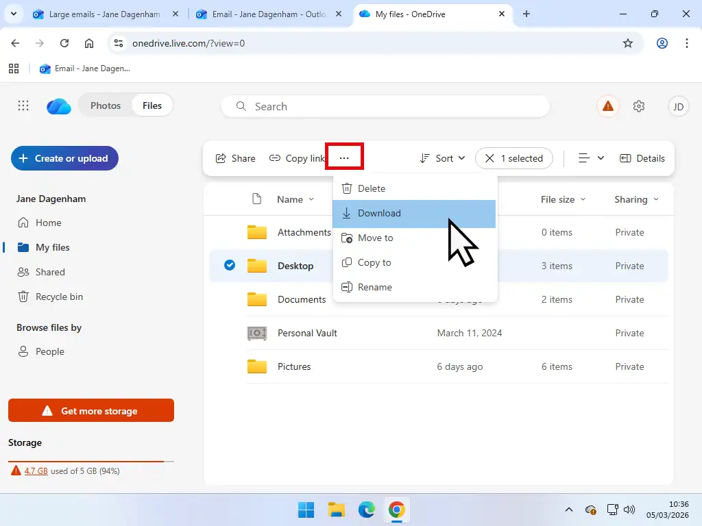 Downloading files from Onedrive to free up space Downloading files from OneDrive to free up space