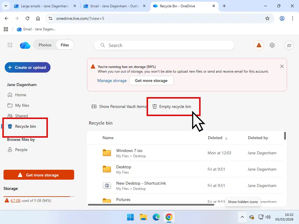 Empty OneDrive recycle bin Empty OneDrive recycle bin
