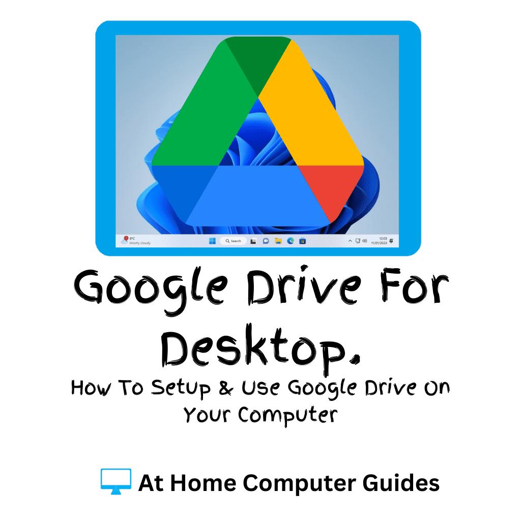 Google Drive icon displayed on a Windows 11 desktop. Text reads 