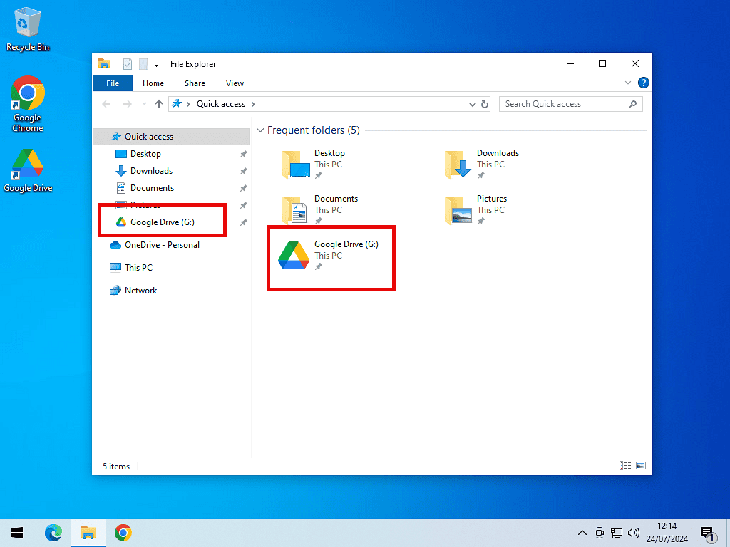 Google Drive indicated in Windows File Explorer.