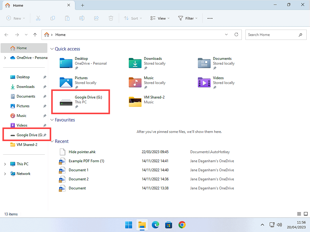 Google Drive is highlighted in File Explorer.