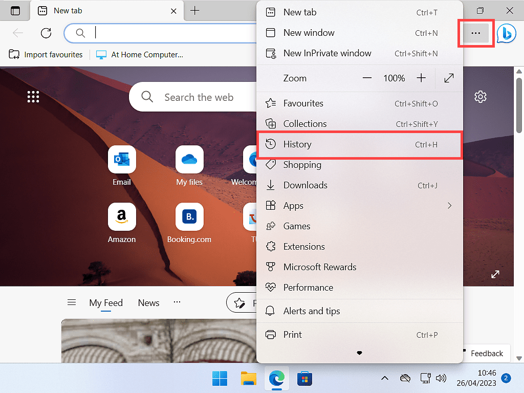 How to clear search history in Edge.